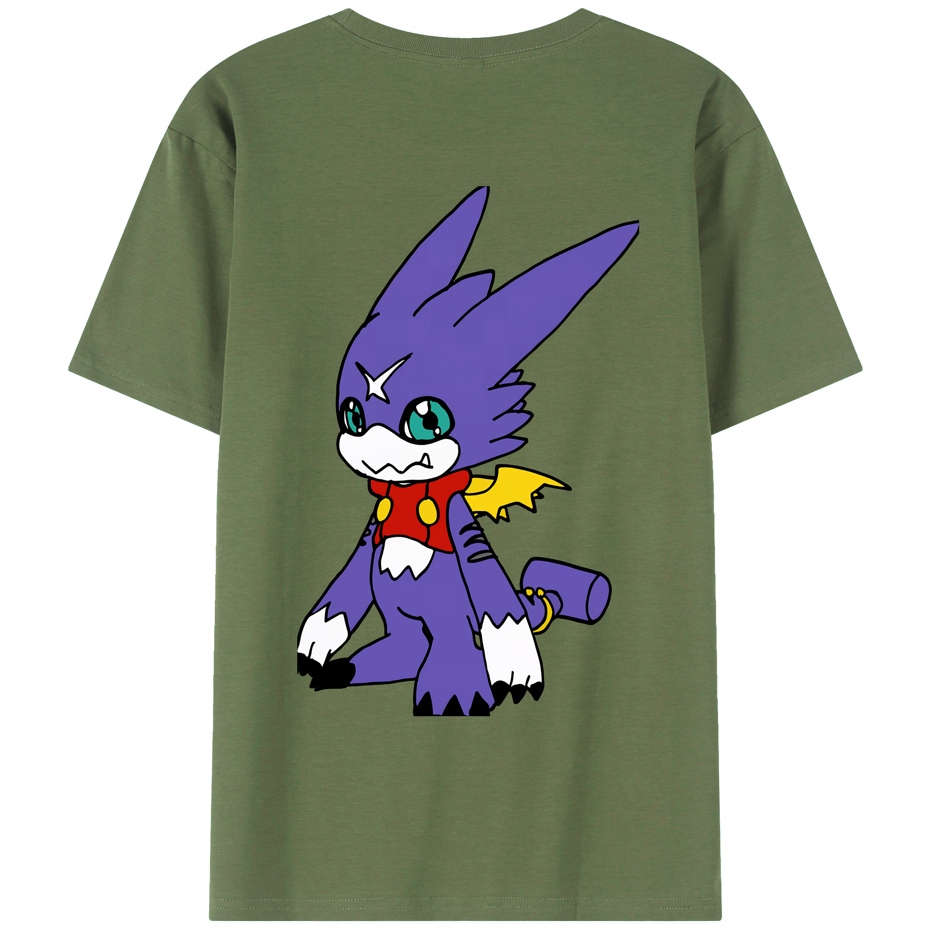 （画像用） Digimon デジタルモンスター/デジモン 綿100％ メンズ半袖Tシャツ（バックプリント） 通気性